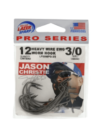 Eagle Claw Lazer Sharp Jason Christie Heavy Wire EWG Worm Fishing Hooks, Size 3/0, 12 Pack