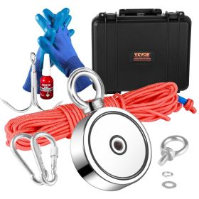 VEVOR Magnet Fishing Kit, 1200lbs 2.95inch Diameter Double Sided Fishing Magnets, Strong Neodymium Magnet with Heavy Duty 65FT Rope, Grappling Hook, W