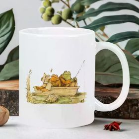 Fishing Frog Ceramic Coffee Mug Reusable, Insulated, Hand Washed for Coffee Lovers, Unisex, White