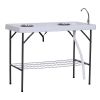 Outsunny Folding Fish Cleaning Table with Sink, Portable Camping Table with Faucet Drainage Hose, Grid Rack and Fish Cleaning Kit for Picnic, Fishing,