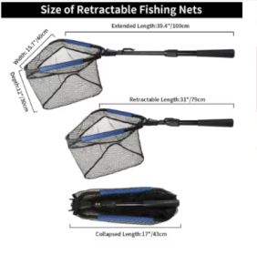 Fishing Landing Net Aluminum Alloy Durable Telescoping Extend to 190cm/130cm/55cm Folding Mesh Safe Fish Catching Releasing (size/color: 100cm Fishing Net)