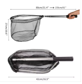 Fishing Landing Net Aluminum Alloy Durable Telescoping Extend to 190cm/130cm/55cm Folding Mesh Safe Fish Catching Releasing (size/color: 155cm Fishing Net)