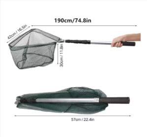 Fishing Landing Net Aluminum Alloy Durable Telescoping Extend to 190cm/130cm/55cm Folding Mesh Safe Fish Catching Releasing (size/color: 190CM Fishing Net)