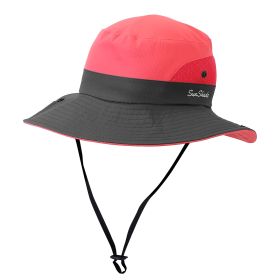 Women Summer Sun Bucket Hats Foldable UV Protection Cotton Cap Wide Brim Floppy Cap Packable Ponytail Mesh Travel Hat For Beach Fishing Camping Travel (Option: Watermelon RD)