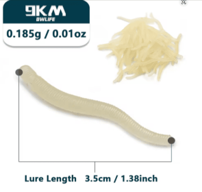 50Pcs Soft Plastic Worms Lure 3.5cm Silicone Swimbait Shad Grub Worm Bait Lifelike Fake Earthworm Bloodworm Artificial Bait Bass (Color: White-3.5CM 0.185G)