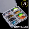 8pcs Crank Bait Minnow Fishing Lure Set Floating Artificial Bait Topwater Fishing Bait
