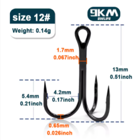 9KM Fishing Treble Hooks High Carbon Steel (size/color: Size-12 Gap-4.2mm25 pcs)