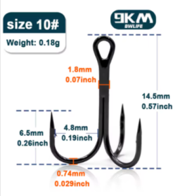 9KM Fishing Treble Hooks High Carbon Steel (size/color: Size-10 Gap-4.8mm25 pcs)