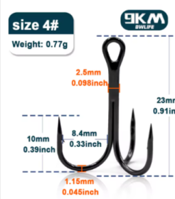 9KM Fishing Treble Hooks High Carbon Steel (size/color: Size-4 Gap-8.4mm50 pcs)