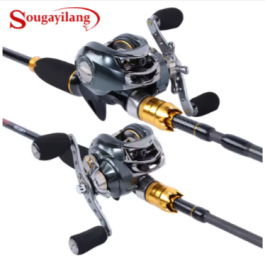Sougayilang Lure Fishing Rod and Baitcasting Reel 4 Sections Carbon Spinning Lure Rod (length/mode: 1.8M and Left Hand)