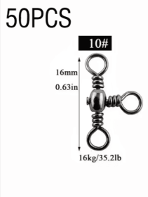 50PCS/Bag Fishing Accessories Black Nickel Plating Three-Prong Connector T-Swivel Sub-Line Splitter Outdoor Fishing Bazi Ring (size: 2#)