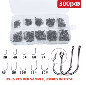 100/200/300 pieces/box High quality carbon steel carp fishing bait Sharp fish hook 10 sizes available (amount: 300 ct)