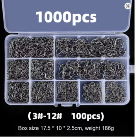 600pcs/1000pcs 3-12 Size Fishing Hooks (Color: 600 pcs)