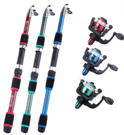 Fishing Pole Set Full Kits With Telescopic Fishing Rod And Spinning Reel Baits Hooks Travel Pole Set (Color: Blue)