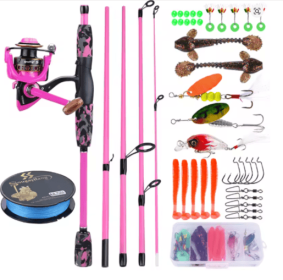 Sougayilang Lure Fishing Combo 5 Sections Carbon Fiber Fishing Rod with 1000-3000 Spinning Reel with Fishing Line Accessories (Color: , size: 1.7m Rod-1000 Reel)