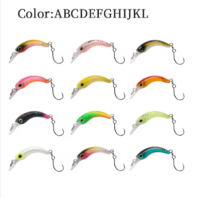 LETOYO Floating Injured Fishing Lure 40mm 1.2g Micro Lures Artificial Minnow Bait Wobblers For Trout Bass Perch (Color: ABCDEFGHIJKL)