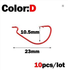 OUTKIT 10pcs mini Style Soft Worm Hooks High Carbon Steel Wide Super Lock Fishhooks Lure Softjerk Rockfishing Fishing Tackle (Color: C)