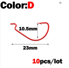 OUTKIT 10pcs mini Style Soft Worm Hooks High Carbon Steel Wide Super Lock Fishhooks Lure Softjerk Rockfishing Fishing Tackle (Color: D)