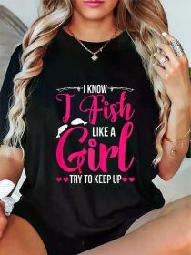 Women Fishing Shirt for Girls Fish Bass Fishing T-Shirt, Women'S Clothing (Color: black, size: XXXL)