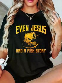 Fashion Tshirt Funny Jesus Fish Art For Men Women Fisherman Fisher Fishing T-Shirt (Color: black, size: XXL)