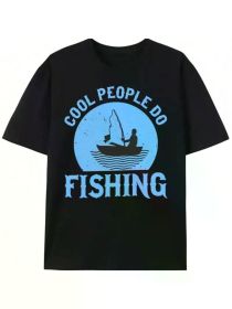 "Cool Man Fishing" Men's Black Cotton T-Shirt - Unique Bass Pattern, Ideal for Dads and Outdoor Lovers, Perfect Father's Day Gift (Color: black, size: XXL)