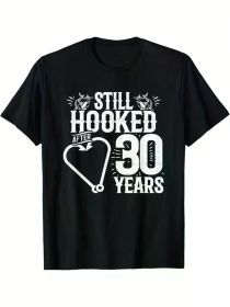 Married 30 Years Fishing Couple Anniversary T-Shirt - 100% Cotton Crew Neck Tee with "Still Hooked After 30 Years" (Color: black, size: XXXL)