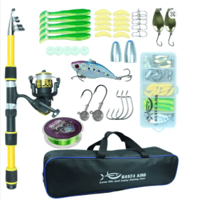 1.8m 2.1M Fishing Rod and Reel Line Lure Set Carbon Fiber Telescopic Fishing Rod 5.2:1BB Spinning Reel for Saltwater Freshwater (Color: Red)