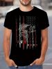 Retro Style Fishing Rod And Innovative American Flag Pattern Round Neck And Short Sleeved T-shirt, Fashionable And Chic Men's Outdoor Clothing Summer